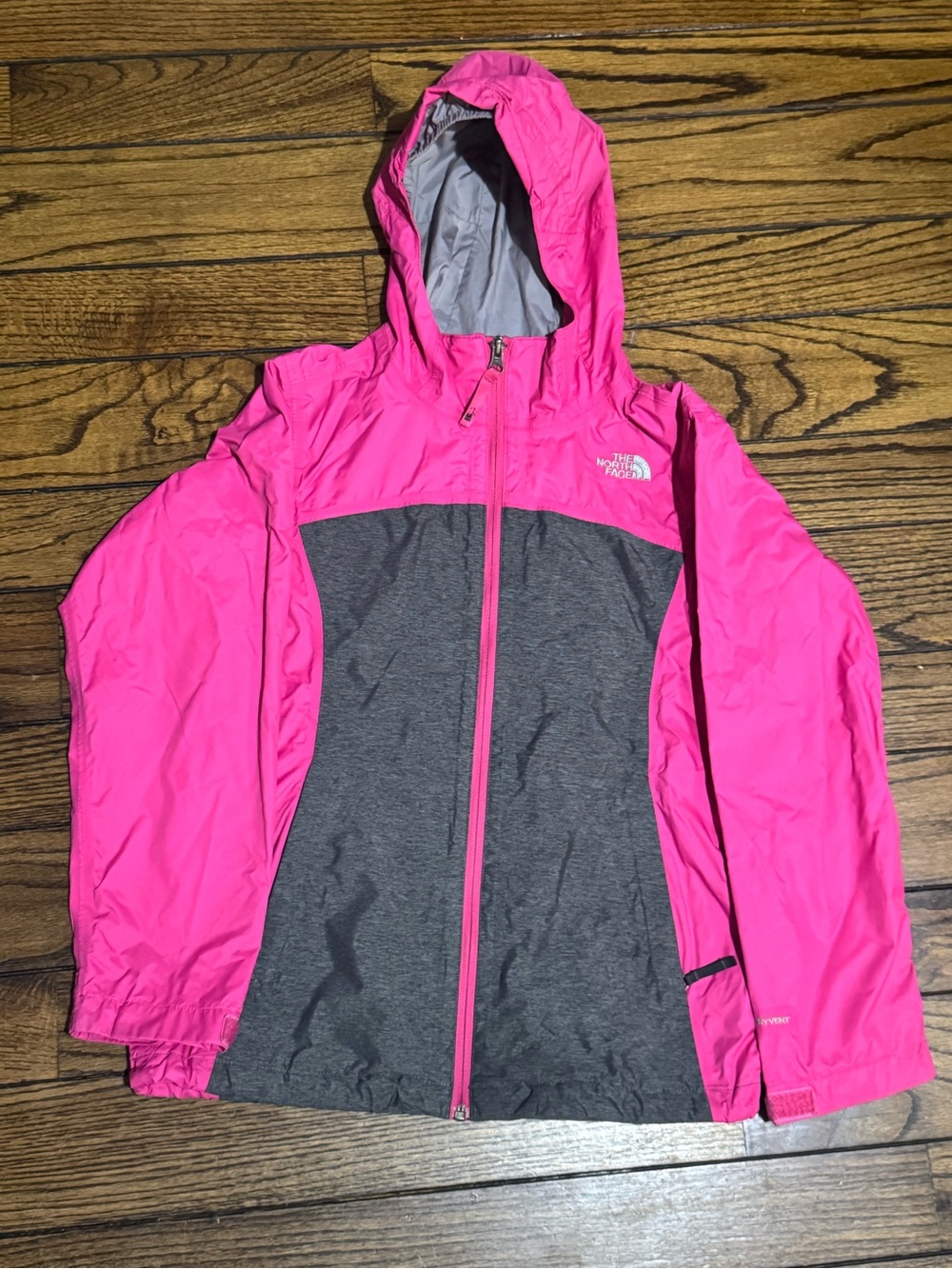 The North Face Girls' Hot Pink and Gray Hooded Rain Jacket